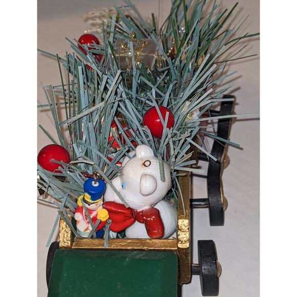 Vintage Wooden Christmas Train Moveable Wheels Detachable Cars Decor Toys Holly - Picture 5 of 10